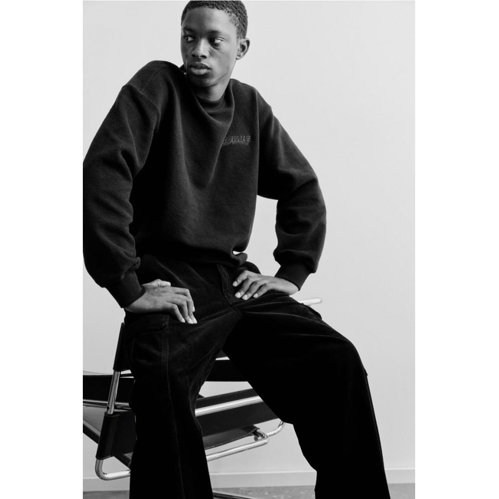 H&M コーデュロイカーゴパンツルーズフィットブラック H&M コーデュロイカーゴパンツルーズフィットブラック