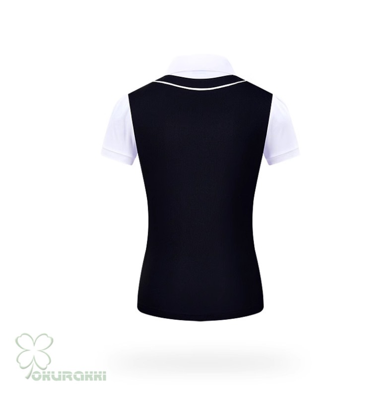 春夏新作 ゴルフ用 レディース 半袖Tシャツ 速乾 カレッジ風 Vネック フェイクツーピース スポーツトップス2506gfshirt04