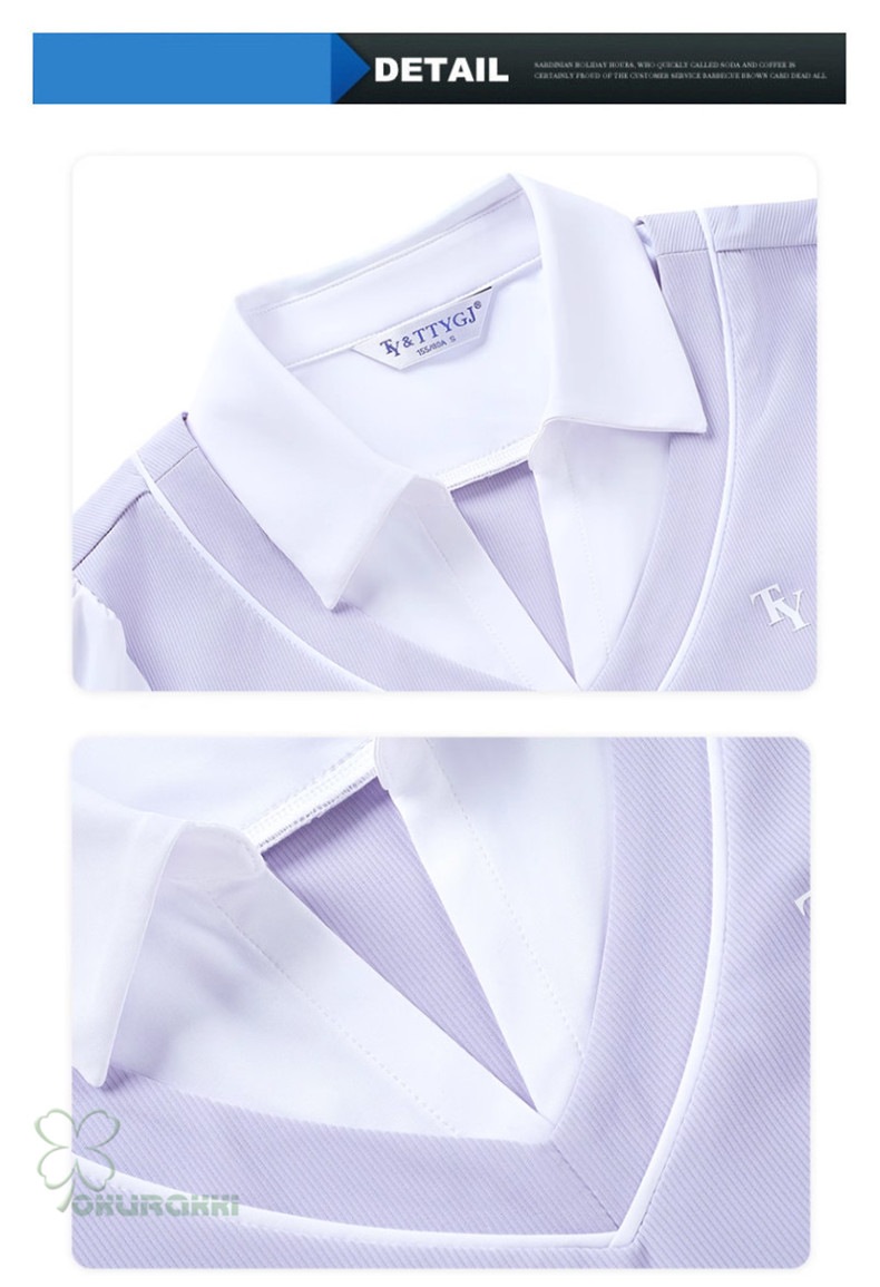 春夏新作 ゴルフ用 レディース 半袖Tシャツ 速乾 カレッジ風 Vネック フェイクツーピース スポーツトップス2506gfshirt04