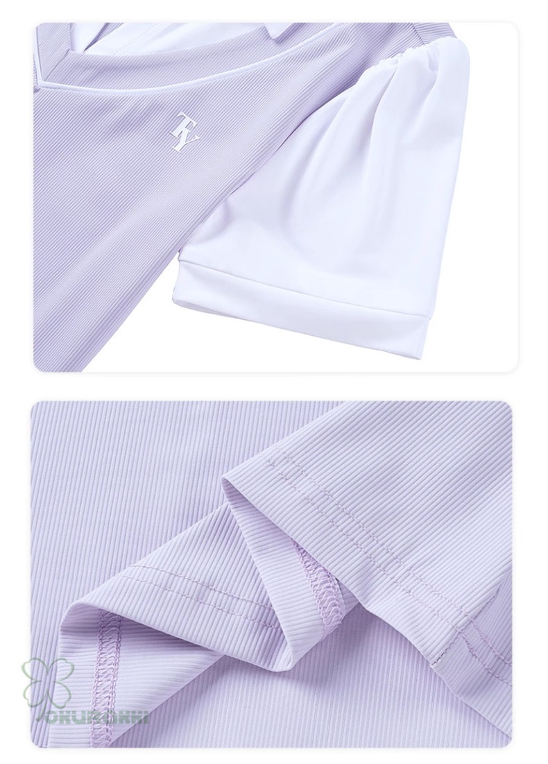 春夏新作 ゴルフ用 レディース 半袖Tシャツ 速乾 カレッジ風 Vネック フェイクツーピース スポーツトップス2506gfshirt04