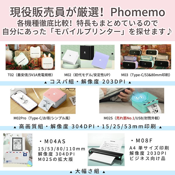 最安挑戦＊サーマルプリンター Phomemo M02 モバイルプリンター ...