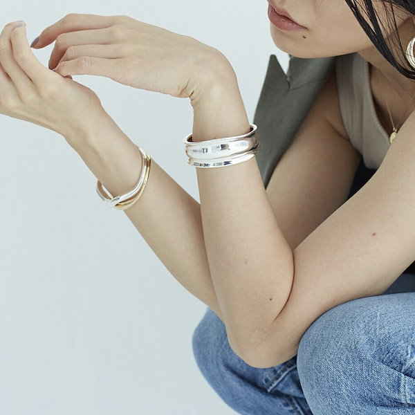 バングル レディース 太め シルバーラインバングル 2line Nuance Bangle