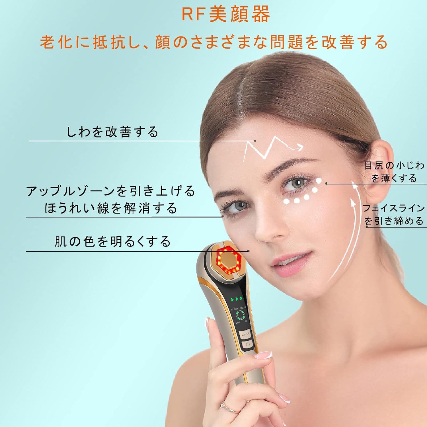 2023 革新版 】美顔器 RF美顔器 イオン導出 イオン導入 EMS 微電流 LED搭載 1台6役 4種類モード 3段階レベル 超音波振動 クレンジング 毛穴汚れとり 肌引き締め 目元ケア 口元ケア