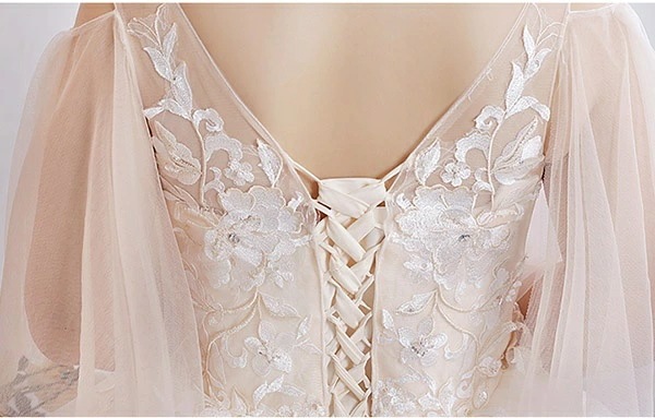 ウェディングドレス マーメイド 白 ライトシャンパン 大きいサイズ 袖あり 着痩せ ぽっちゃり 花嫁 結婚式 二次会 ドレス 編み上げタイプ レース ロングドレス トレーンドレス ウエディングドレス