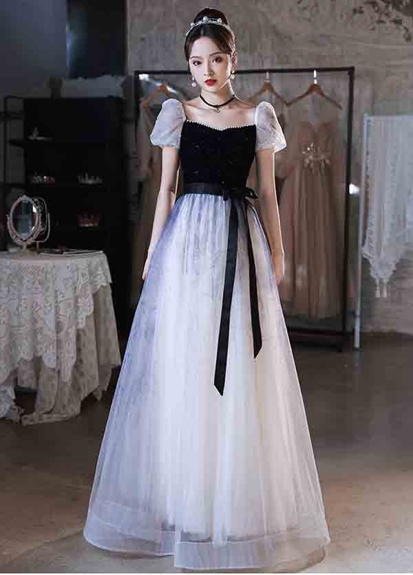 ドレス 大人 ピアノ 発表会 ロングドレス 演奏会 パーティードレス ロングドレス 演奏会 袖あり ドレス バイカラー 透け感 成人式 同窓会 大人 ピアノ 発表会 Aライン 結婚式 ステージドレス