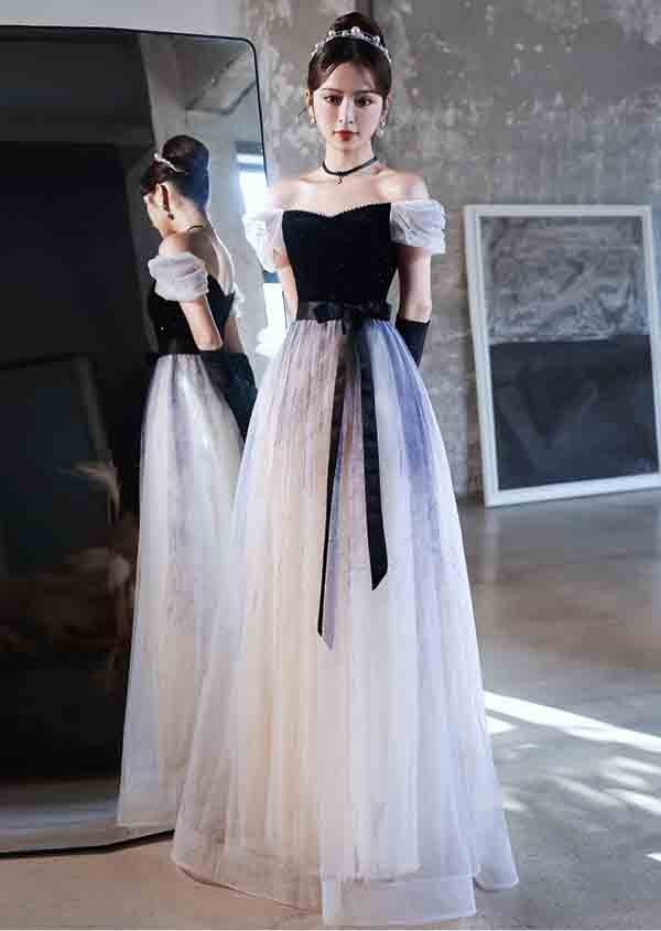 ドレス 大人 ピアノ 発表会 ロングドレス 演奏会 パーティードレス ロングドレス 演奏会 袖あり ドレス バイカラー 透け感 成人式 同窓会 大人 ピアノ 発表会 Aライン 結婚式 ステージドレス