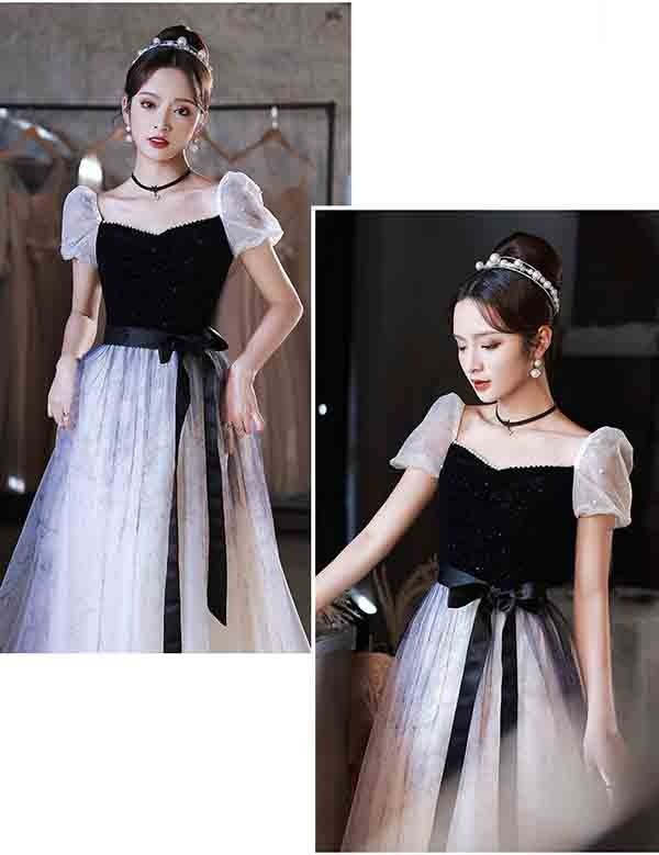 ドレス 大人 ピアノ 発表会 ロングドレス 演奏会 パーティードレス ロングドレス 演奏会 袖あり ドレス バイカラー 透け感 成人式 同窓会 大人 ピアノ 発表会 Aライン 結婚式 ステージドレス