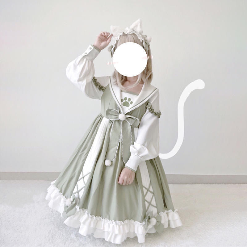 ロリータスカート猫の爪の猫の爪のロリータ日常ワンピースop甘くてかわいい学院風プリンセススカート