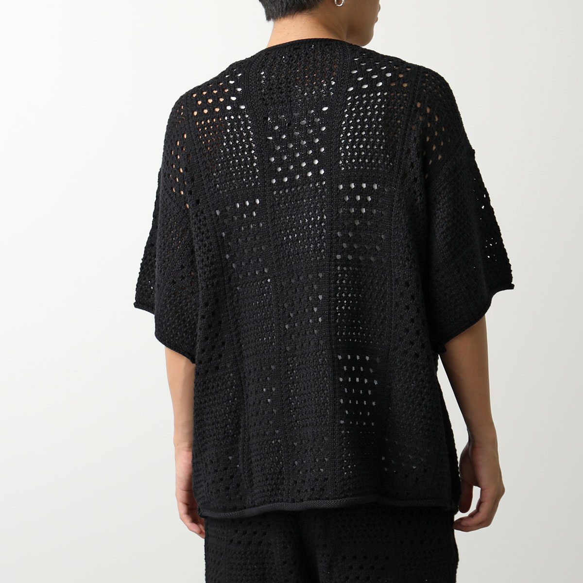 ASKYURSELF アスクユアセルフ カーディガン BANNED KNIT BASEBALL SHIRT メンズ ニット かぎ針編み 五分袖 コットン カラー ASKYURSELF アスクユアセルフ カーディガン BANNED KNIT BASEBALL SHIRT メンズ ニット かぎ針編み 五分袖 コットン カラー