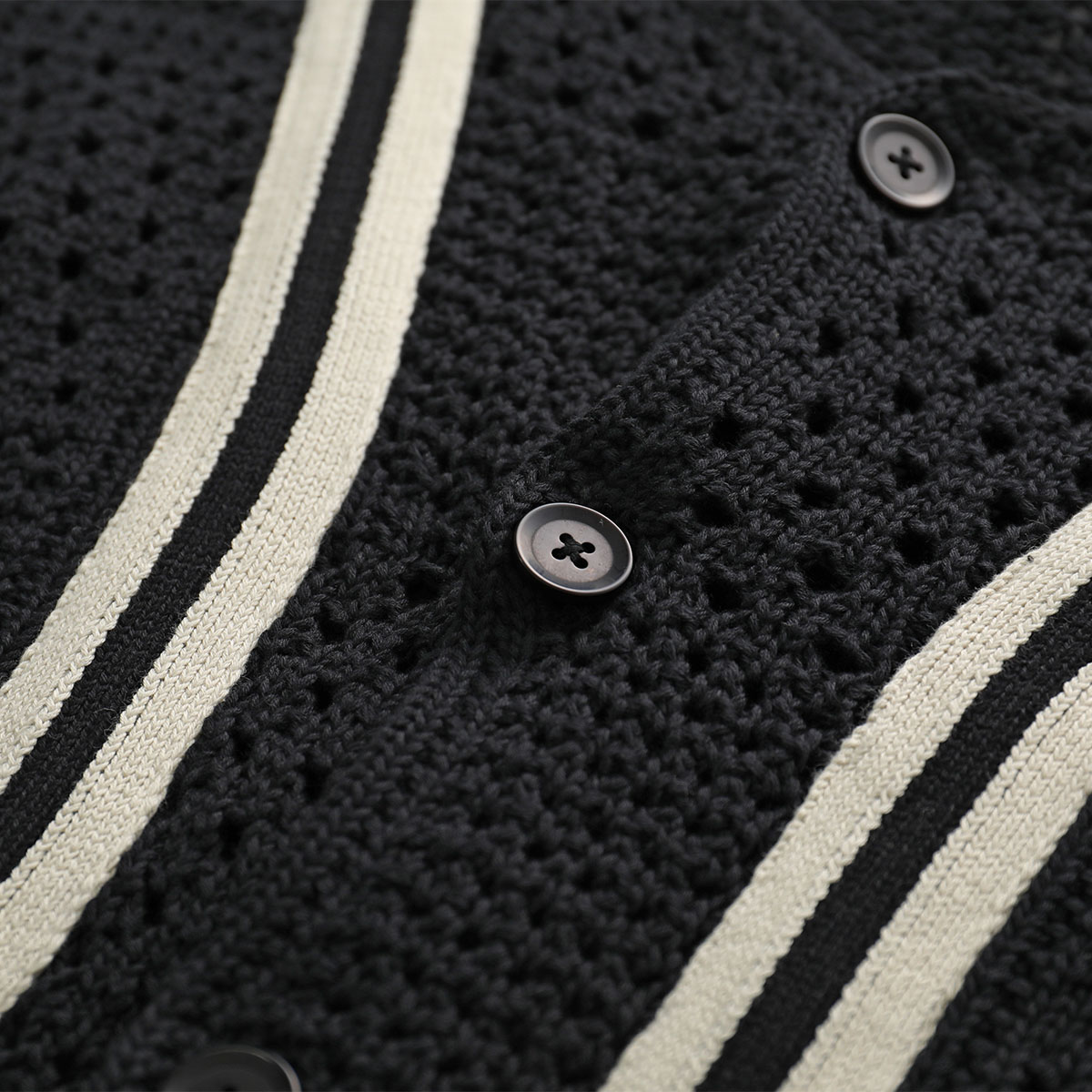 ASKYURSELF アスクユアセルフ カーディガン BANNED KNIT BASEBALL SHIRT メンズ ニット かぎ針編み 五分袖 コットン カラー ASKYURSELF アスクユアセルフ カーディガン BANNED KNIT BASEBALL SHIRT メンズ ニット かぎ針編み 五分袖 コットン カラー