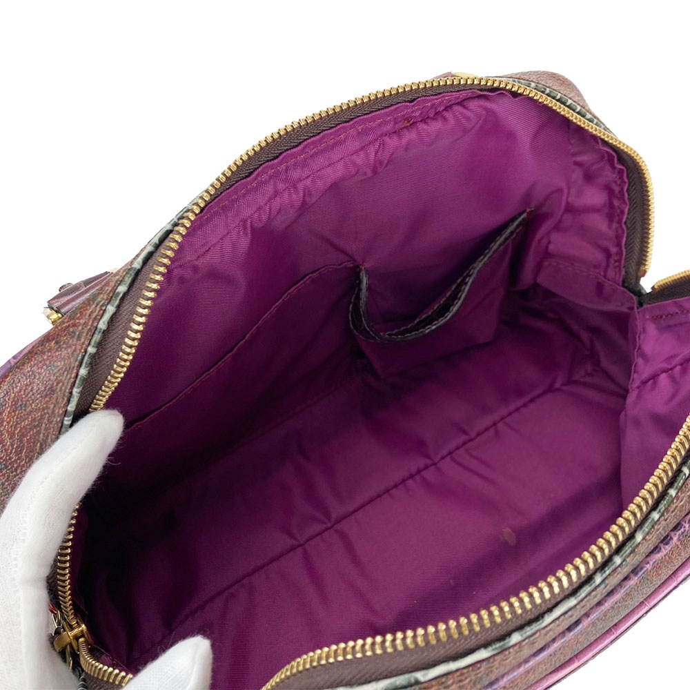 中古 エトロ ハンドバッグ ペイズリー柄 パープル系 女性
