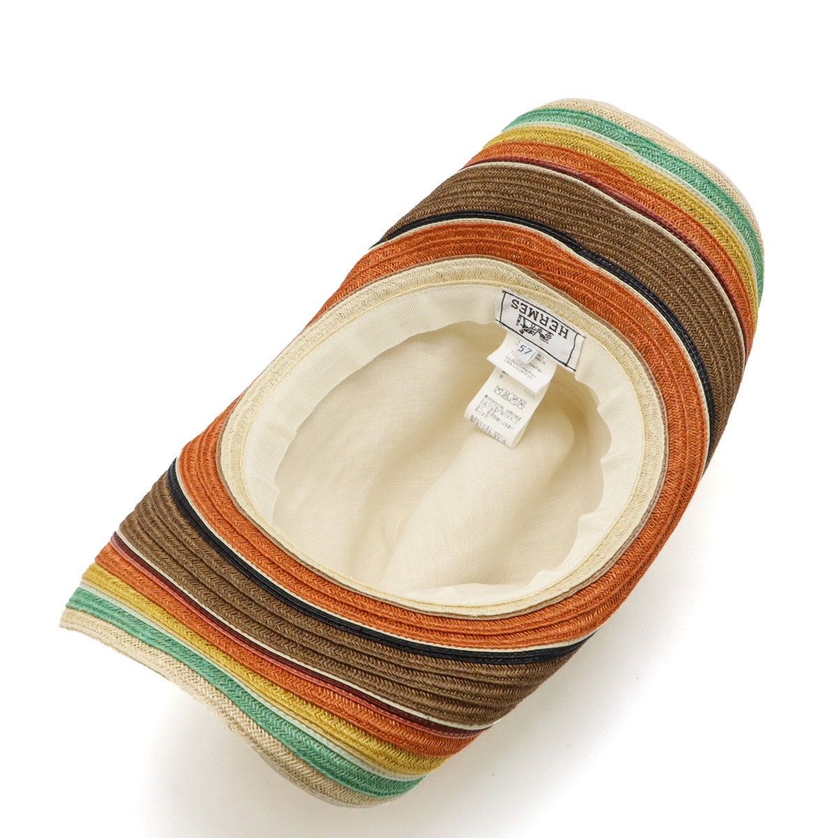 ストローハット 麦わら帽子 リネン 麻 ナチュラル マルチカラー #57 ストローハット 麦わら帽子 リネン 麻 ナチュラル マルチカラー #57