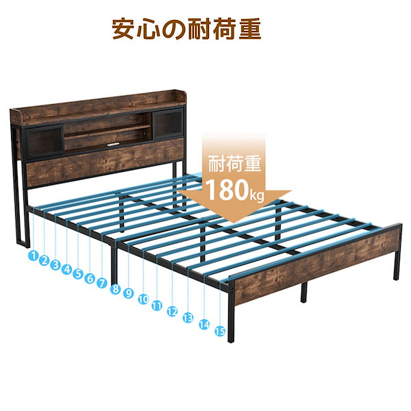 人気販売中！北欧風コンセント付きベッドフレーム　木製　ダブル（DOUBLE） 人気再入荷！北欧風コンセント付きベッドフレーム 木製 ダブル