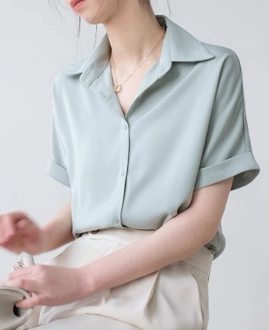 レディース トップス シャツ 半袖 折り返し袖 襟付き 角襟 ストレート かわいい 大人可愛い シンプル カジュアル 上品 おしゃれ かっこいい レトロ メンズライク ボーイッシュ ベーシック 清潔感
