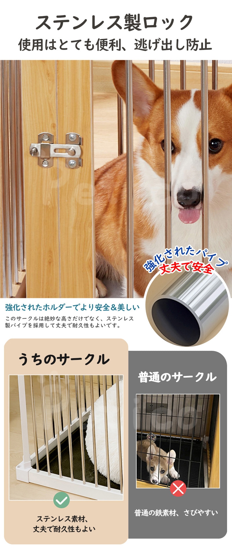 ペットサークル ロック付き 小型犬 超小型犬 ドッグサークル ドッグケージ サークル おしゃれ ペットケージ 高耐久 犬用品 組立簡単