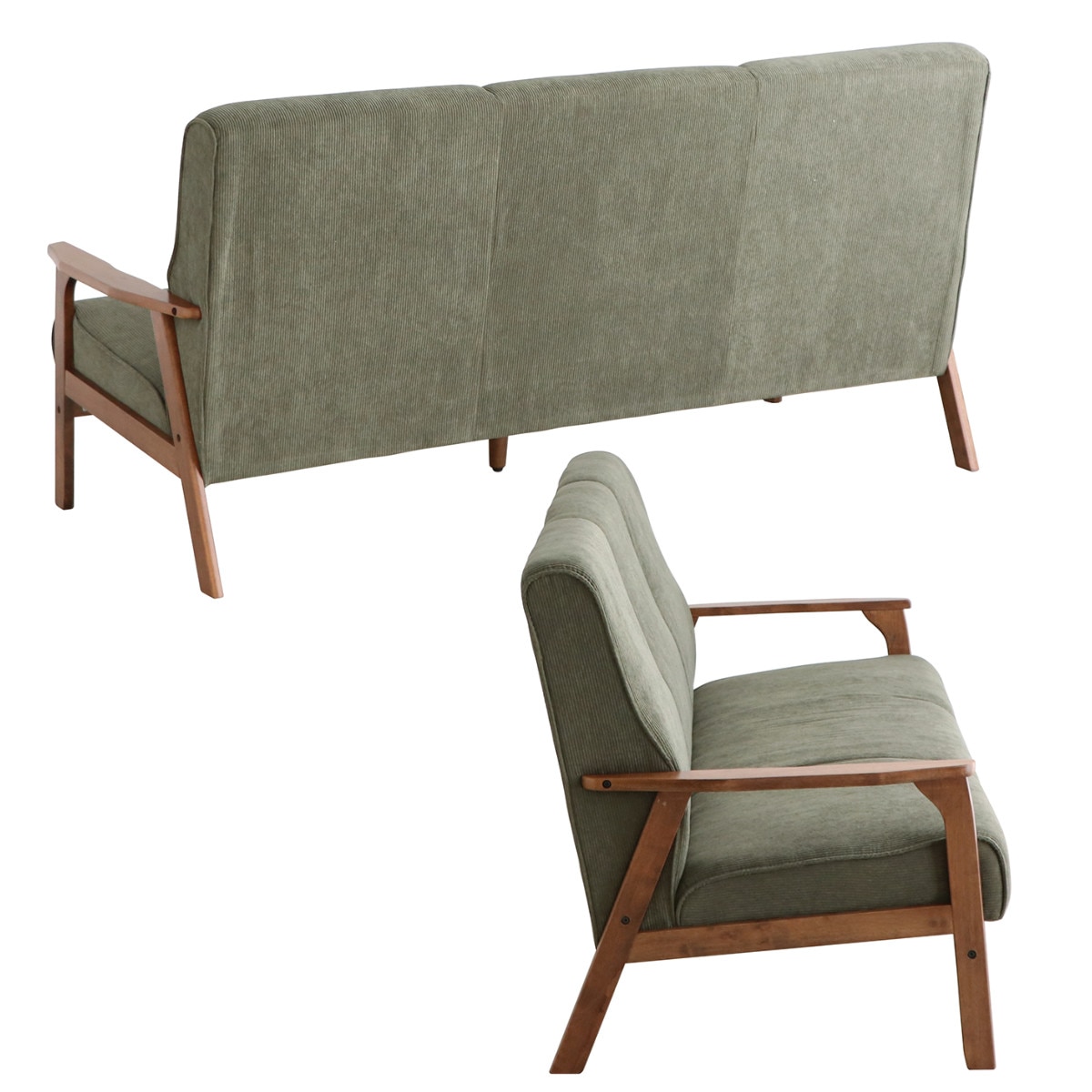 ソファ 3人掛け 天然木肘付き コーデュロイ カントリー調 幅170cm 三人用 3人用 ソファー 木製フレーム 肘付き 肘掛 北欧風 おしゃれ ナチュラル