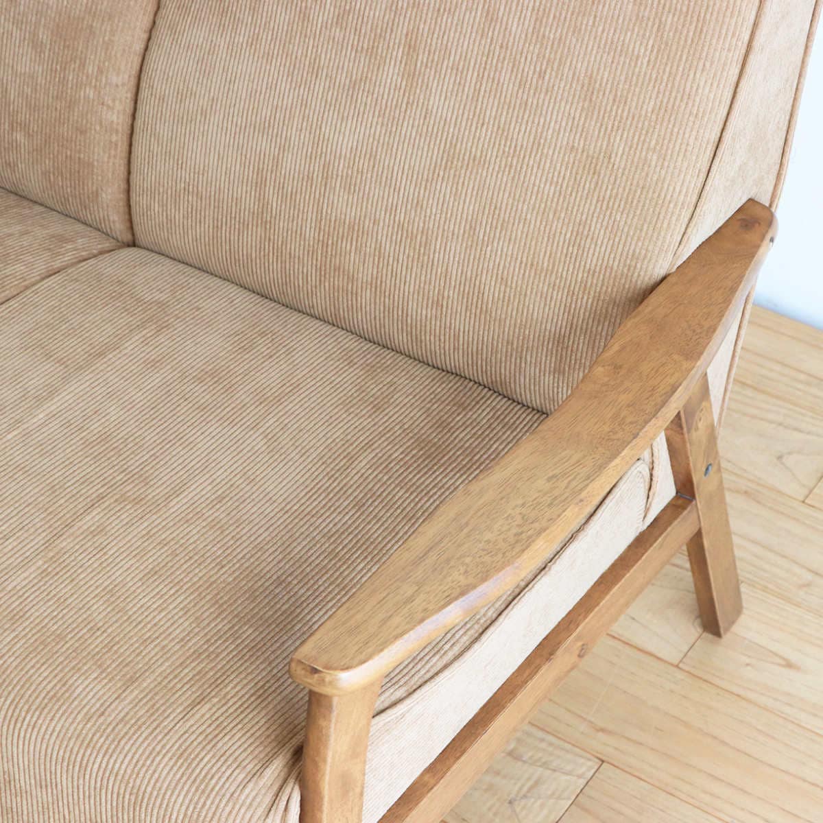 ソファ 3人掛け 天然木肘付き コーデュロイ カントリー調 幅170cm 三人用 3人用 ソファー 木製フレーム 肘付き 肘掛 北欧風 おしゃれ ナチュラル