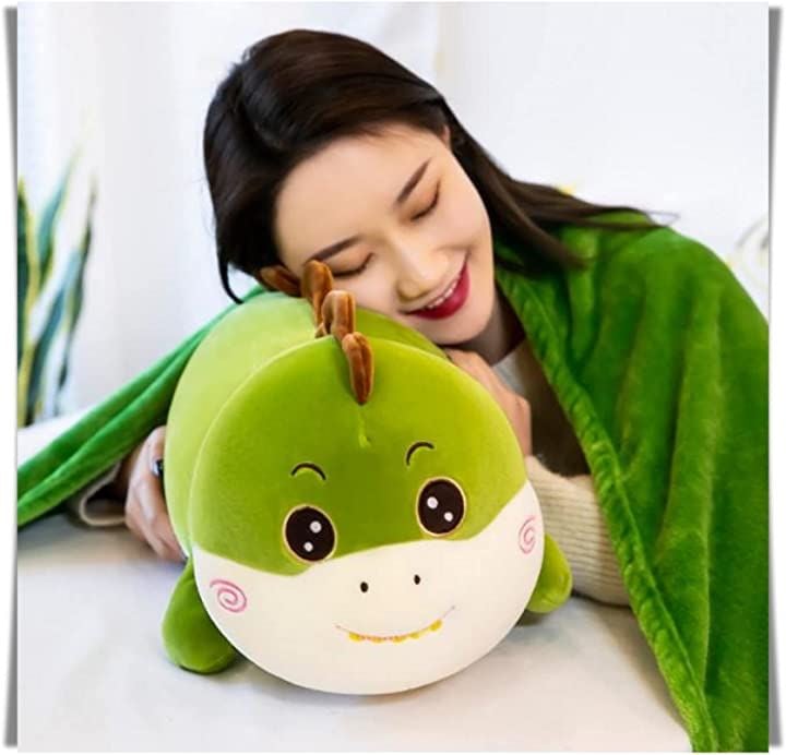 恐竜 ブランケット ぬいぐるみ ひざ掛け 収納 抱き枕 癒し系 ふわふわ やわらか クッション( 緑)