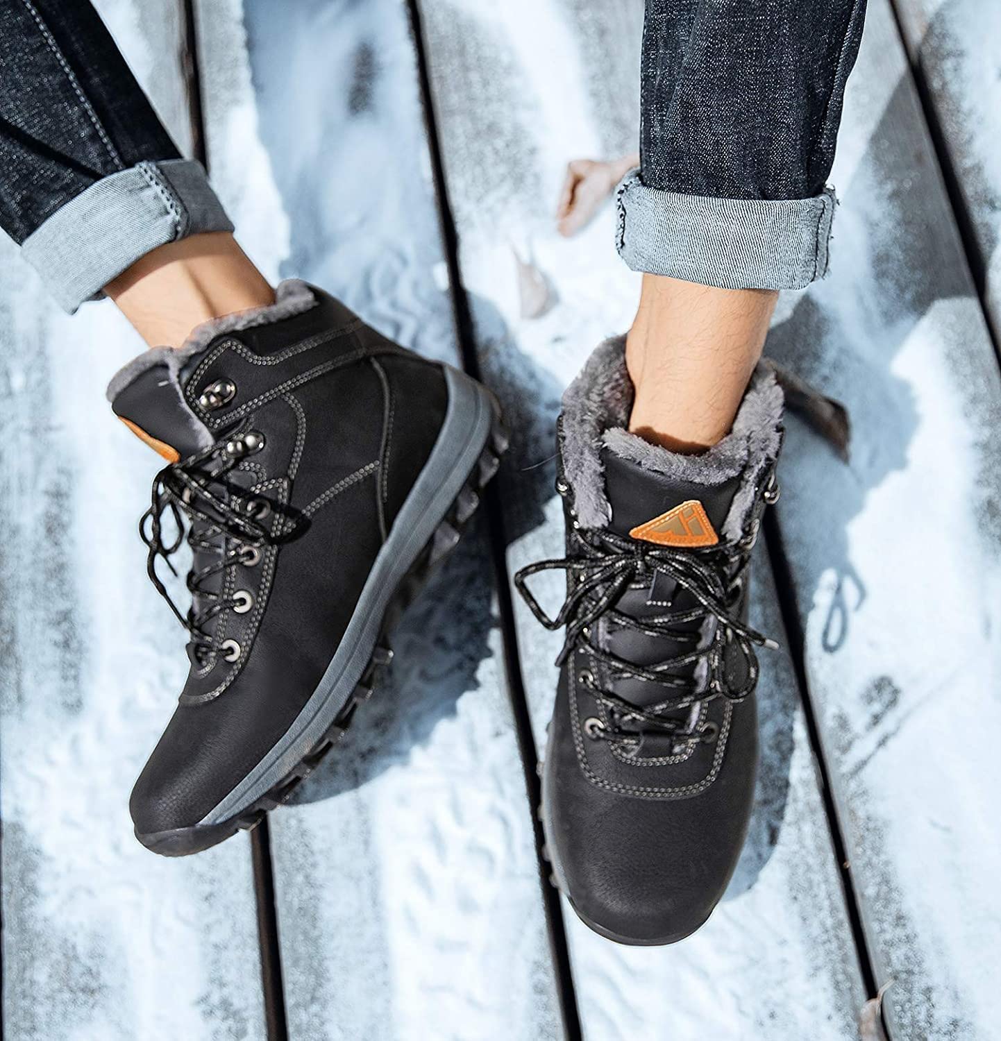 [Mishansha] ハイカット 裏起毛 防寒 防水 防滑 スノーブーツ 男女兼用 釣り 登山 キャンプ 冬 靴 スノーシューズ 23.0 cm,ブラック-014