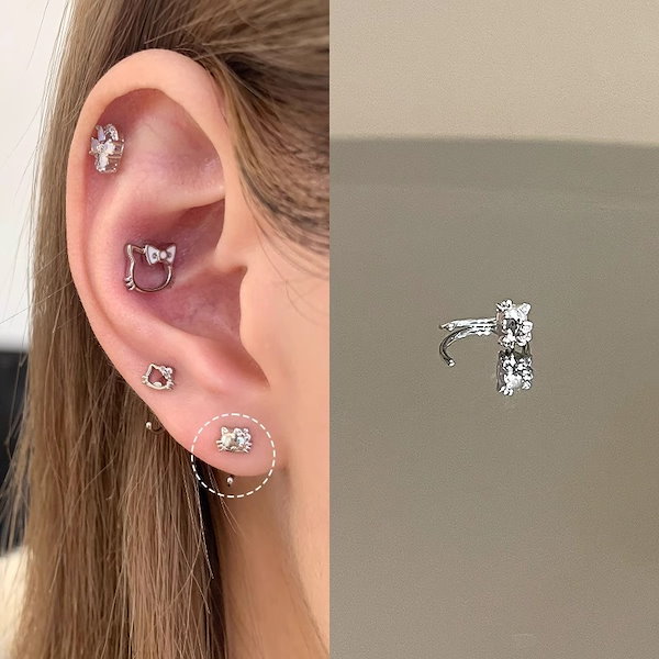 ♡ さぁーちゃんさま ♡ チタンピアス Qoo10] 耳骨ピアス 可愛い キティちゃんチタン全
