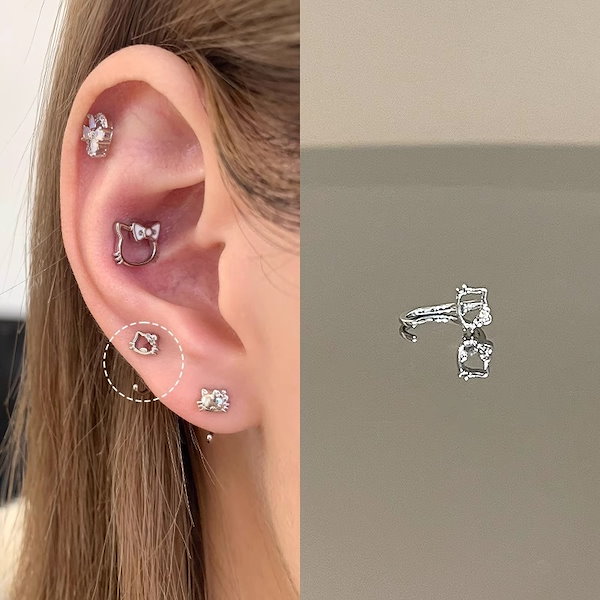 ♡ さぁーちゃんさま ♡ チタンピアス Qoo10] 耳骨ピアス 可愛い キティちゃんチタン全