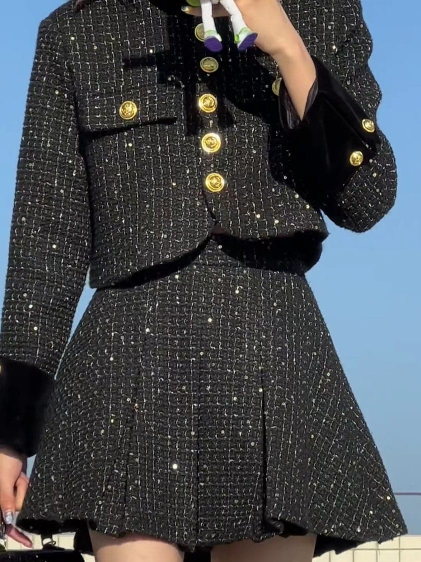 セットアップ 韓国ファッション 春秋冬ジャケット涼しく楽ちんセットアップカレッジスタイルシャオシャンプリーツスカートスーツ厚みのある春秋冬のホットガール気質フレンチスタイルドールカラーショートウールジ