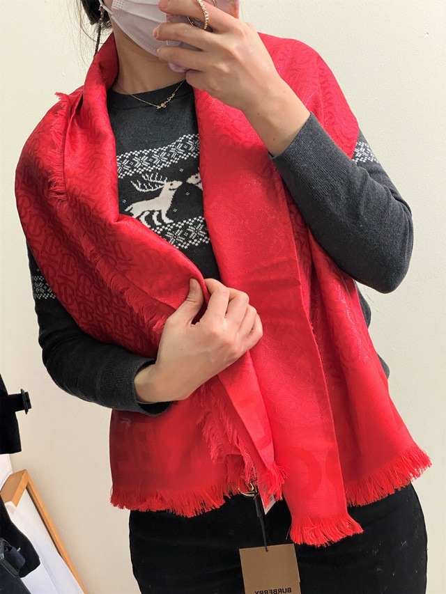 保障できる】 SCARF JQUARD MONOGRAM TB BRIGHT 80226951 RED スカーフ