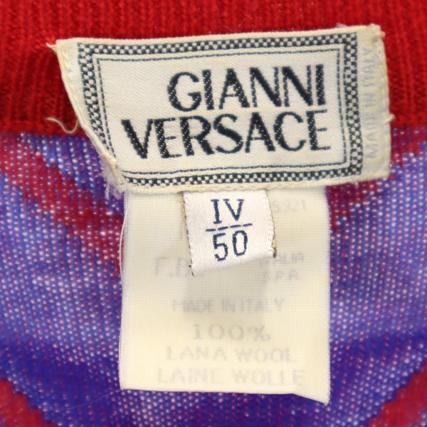ジャンニヴェルサーチ イタリア製 ウール 総柄 長袖 セーター 50 レッド系 Gianni Versace ニット メンズ ジャンニヴェルサーチ イタリア製 ウール 総柄 長袖 セーター 50