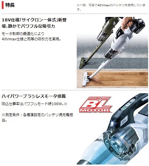 当店だけ！バッテリー充電器も1年保証! マキタ コードレス掃除機 18V サイクロン一体式 白 CL286FDZW + 軽量バッテリー BL1815N + 急速充電器DC18RF 充電式 クリーナ