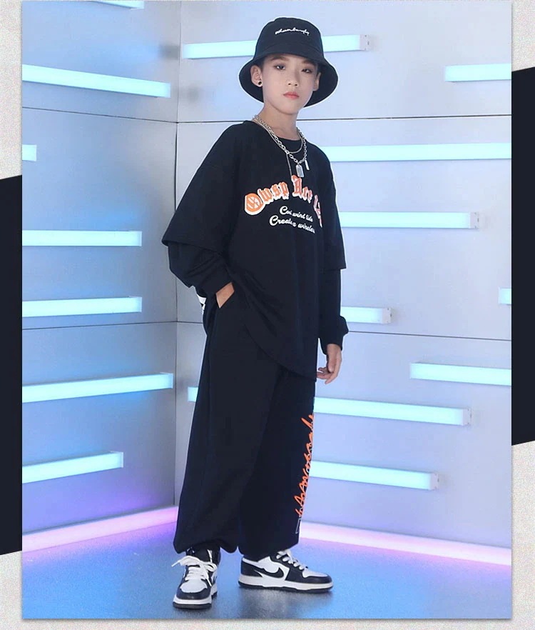 キッズ ダンス衣装 ダンス 衣装 セットアップ Ｔシャツ 長袖 ズボン ジャージ スウェット ヒップホップ HIPHOP ストリート ジャズダンス パンツ ゆったり 大きいサイズ 派手 個性派 男の子