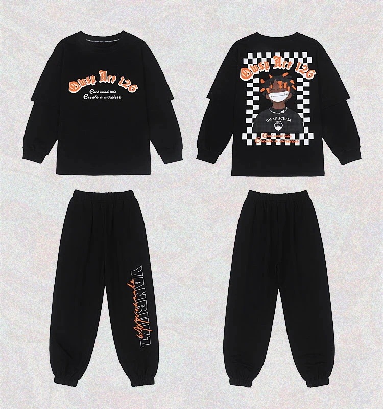 キッズ ダンス衣装 ダンス 衣装 セットアップ Ｔシャツ 長袖 ズボン ジャージ スウェット ヒップホップ HIPHOP ストリート ジャズダンス パンツ ゆったり 大きいサイズ 派手 個性派 男の子