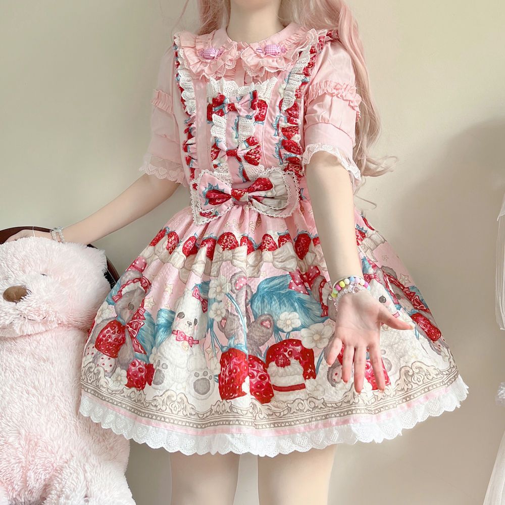 ロリータオリジナルデザインロリータラズベリーパティシエ洋装キュートjskストラップワンピース女メイド服 ロリータオリジナルデザインロリータラズベリーパティシエ洋装キュートjskストラップワンピース女メイド服