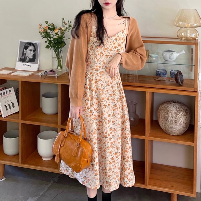 セットアップ レディース ワンピース カーディガン 韓国 キャミワンピ ロング ロング丈 ノースリーブ Vネック フレア Aライン かわいい 大人可愛い きれいめ カジュアル エレガント フェミニン