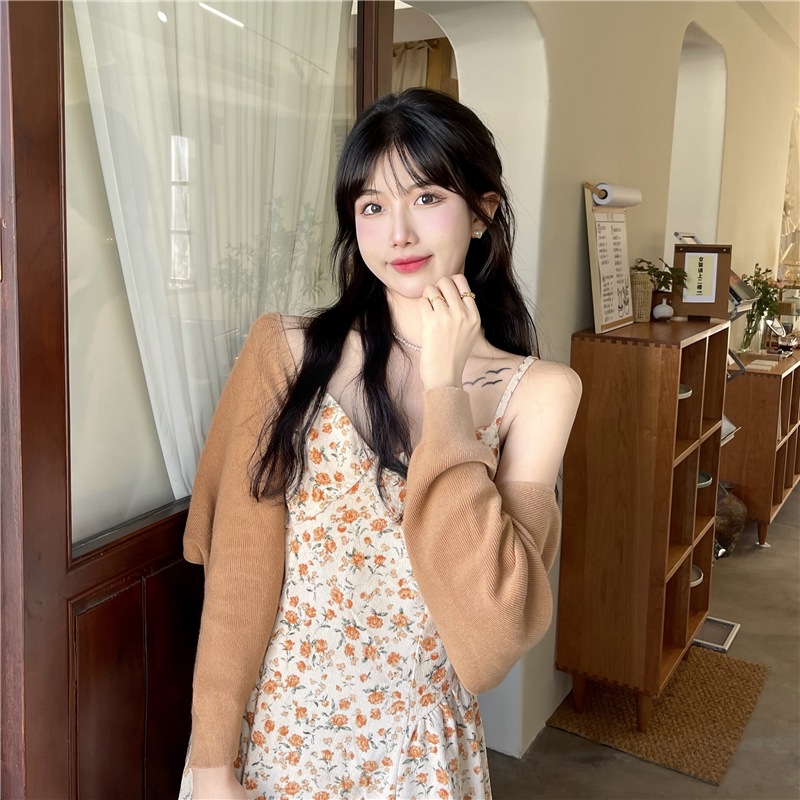 セットアップ レディース ワンピース カーディガン 韓国 キャミワンピ ロング ロング丈 ノースリーブ Vネック フレア Aライン かわいい 大人可愛い きれいめ カジュアル エレガント フェミニン