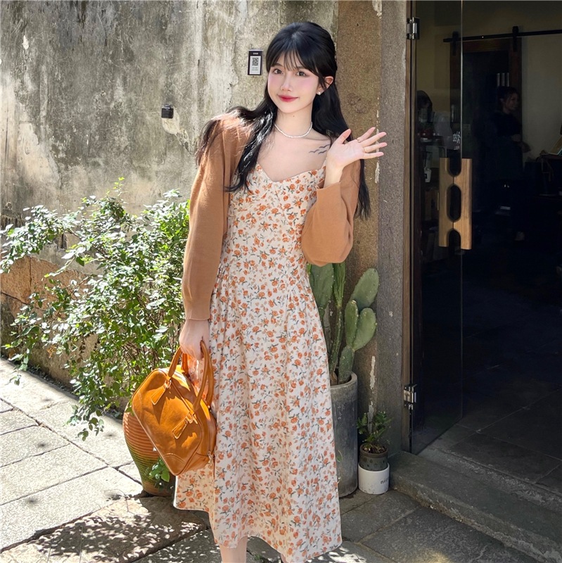 セットアップ レディース ワンピース カーディガン 韓国 キャミワンピ ロング ロング丈 ノースリーブ Vネック フレア Aライン かわいい 大人可愛い きれいめ カジュアル エレガント フェミニン