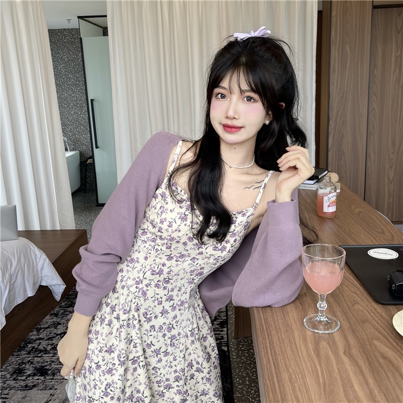 セットアップ レディース ワンピース カーディガン 韓国 キャミワンピ ロング ロング丈 ノースリーブ Vネック フレア Aライン かわいい 大人可愛い きれいめ カジュアル エレガント フェミニン