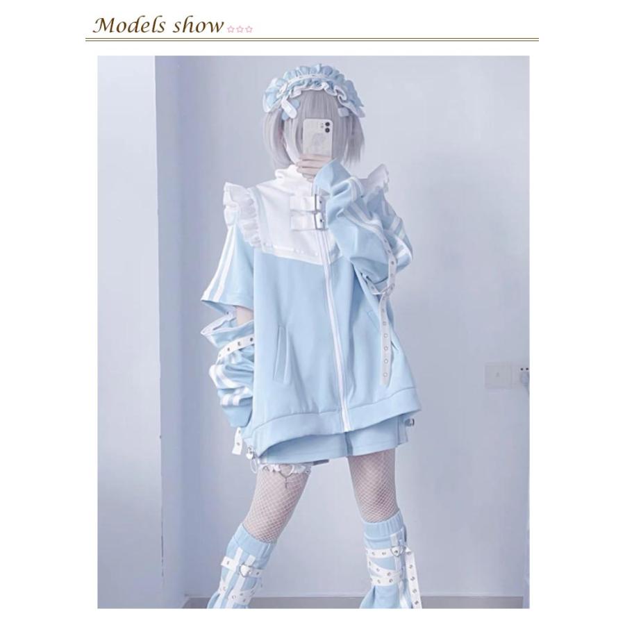 フリルジャケット レッグウォーマー ジャージ 衣装 メンズ 天使界隈 M 派手カワ 原宿 水色 パーカー 地雷系 サブカル 3点セット 原宿系 天使