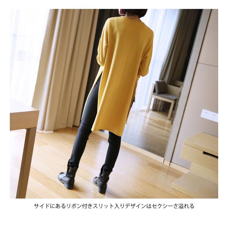 ニットワンピース レディース ロング丈ニット 無地ニット ニットセーター クルーネック スリット入り バレンタイン 2025 プレゼント