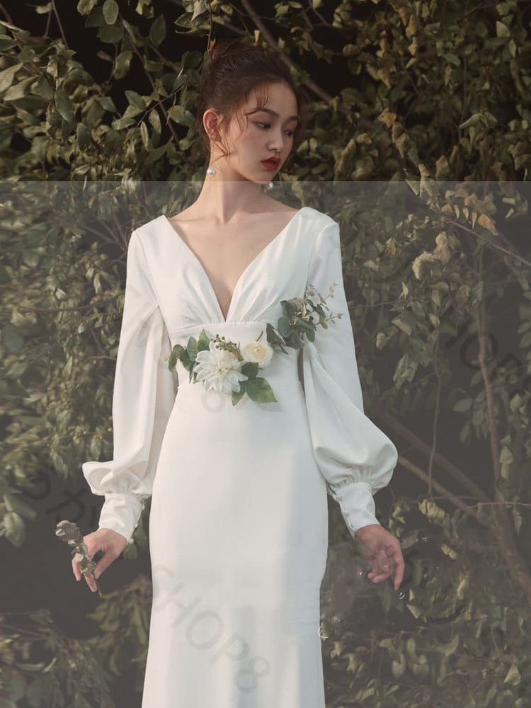 【新品追加】長袖 Vネック ウェディングドレス ウエディングドレス【 深いVネック・浅いVネック】ゆったりマーメイド ファスナー トレーンドレス前撮り 後撮り XS~XL 【新品追加】長袖 Vネック ウェディングドレス ウエディングドレス【 深いVネック・浅いVネック】ゆったりマーメイド ファスナー トレーンドレス前撮り 後撮り XS~XL