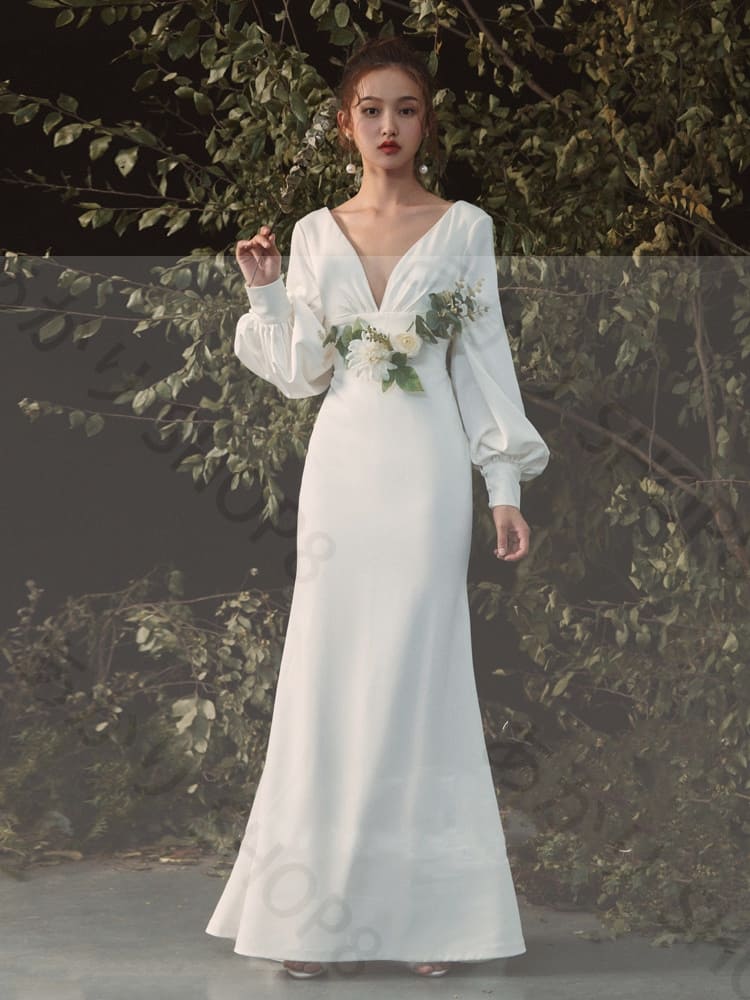 【新品追加】長袖 Vネック ウェディングドレス ウエディングドレス【 深いVネック・浅いVネック】ゆったりマーメイド ファスナー トレーンドレス前撮り 後撮り XS~XL 【新品追加】長袖 Vネック ウェディングドレス ウエディングドレス【 深いVネック・浅いVネック】ゆったりマーメイド ファスナー トレーンドレス前撮り 後撮り XS~XL