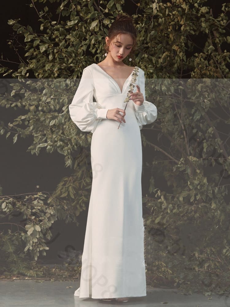 【新品追加】長袖 Vネック ウェディングドレス ウエディングドレス【 深いVネック・浅いVネック】ゆったりマーメイド ファスナー トレーンドレス前撮り 後撮り XS~XL 【新品追加】長袖 Vネック ウェディングドレス ウエディングドレス【 深いVネック・浅いVネック】ゆったりマーメイド ファスナー トレーンドレス前撮り 後撮り XS~XL