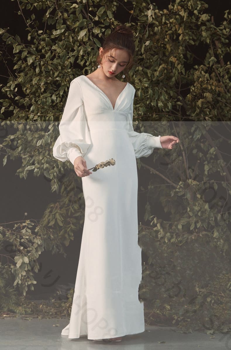 【新品追加】長袖 Vネック ウェディングドレス ウエディングドレス【 深いVネック・浅いVネック】ゆったりマーメイド ファスナー トレーンドレス前撮り 後撮り XS~XL 【新品追加】長袖 Vネック ウェディングドレス ウエディングドレス【 深いVネック・浅いVネック】ゆったりマーメイド ファスナー トレーンドレス前撮り 後撮り XS~XL