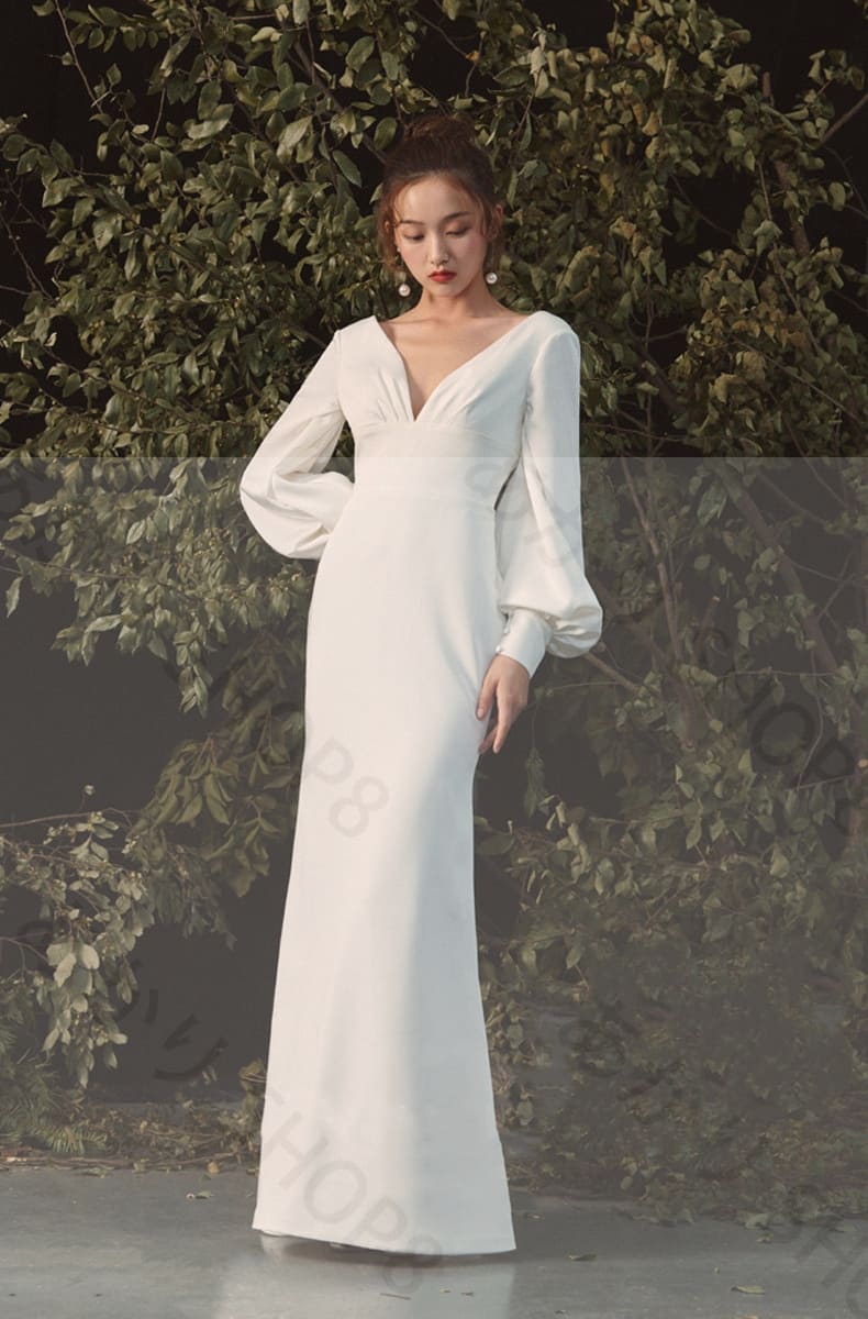 【新品追加】長袖 Vネック ウェディングドレス ウエディングドレス【 深いVネック・浅いVネック】ゆったりマーメイド ファスナー トレーンドレス前撮り 後撮り XS~XL 【新品追加】長袖 Vネック ウェディングドレス ウエディングドレス【 深いVネック・浅いVネック】ゆったりマーメイド ファスナー トレーンドレス前撮り 後撮り XS~XL