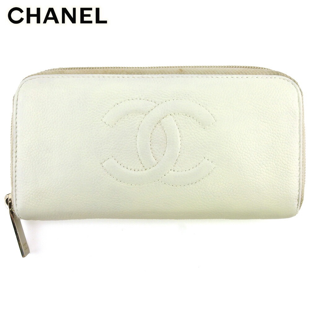 長財布 ラウンドファスナー 財布 ココマーク レディース オールドシャネル ホワイト 白 シルバー 中古 長財布 ラウンドファスナー 財布 ココマーク レディース オールドシャネル ホワイト 白 シルバー 中古