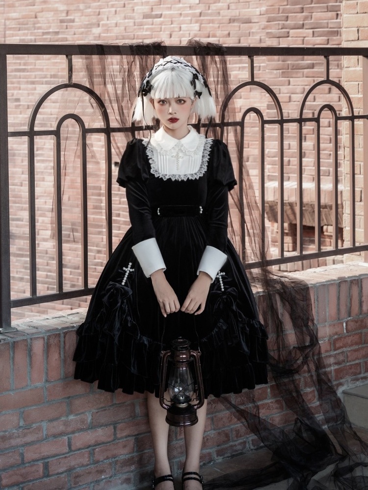 lolita地雷パーカーロリータ ワンピース ゴスロリドレス/クロス賛美歌/ゴシック長袖ロリータドレス
