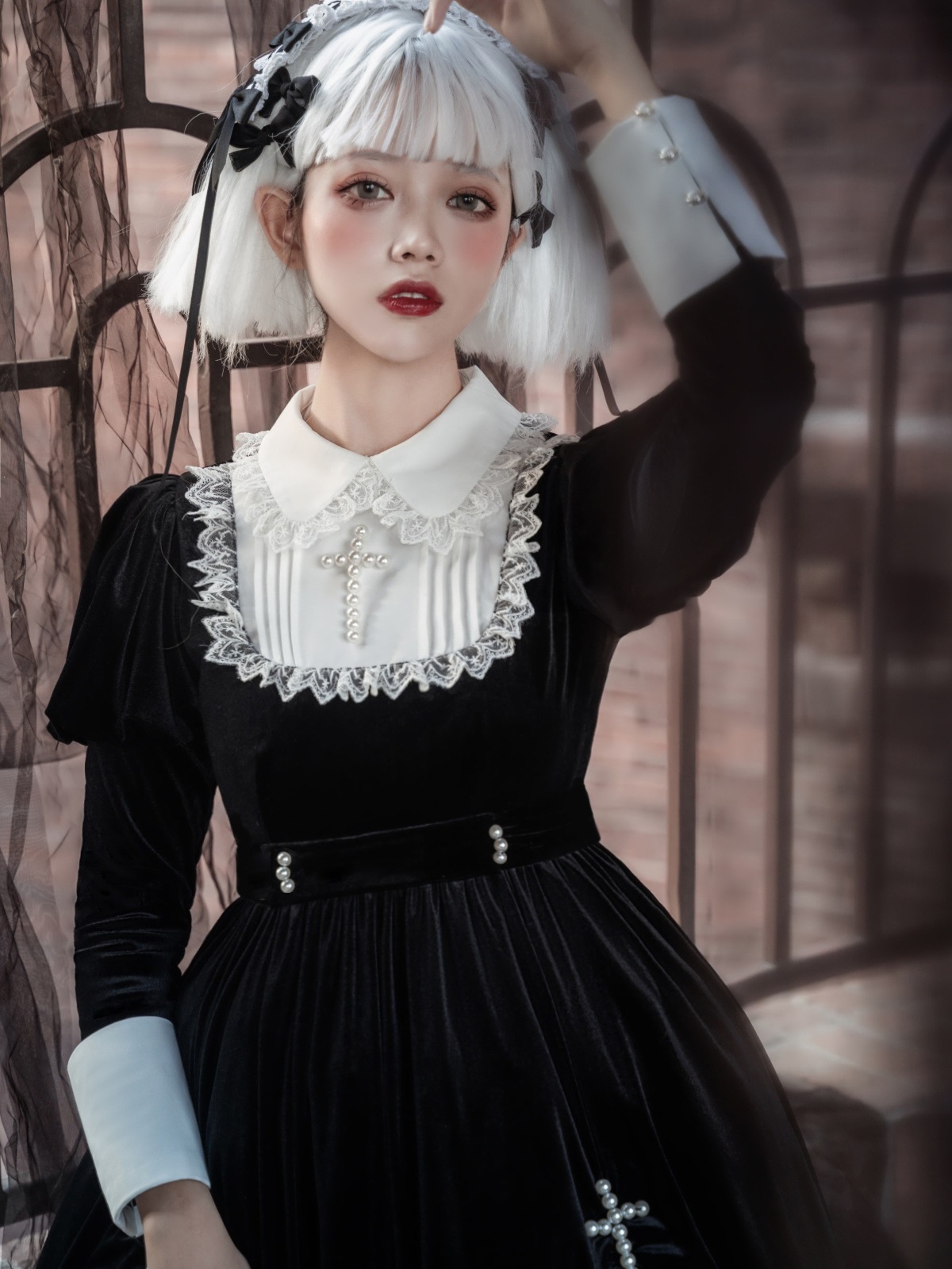 lolita地雷パーカーロリータ ワンピース ゴスロリドレス/クロス賛美歌/ゴシック長袖ロリータドレス