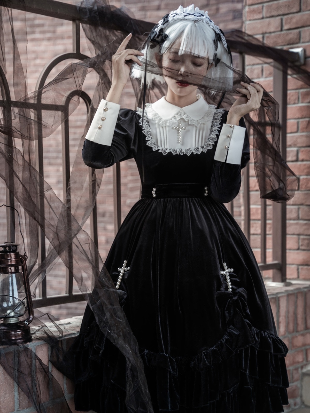 lolita地雷パーカーロリータ ワンピース ゴスロリドレス/クロス賛美歌/ゴシック長袖ロリータドレス