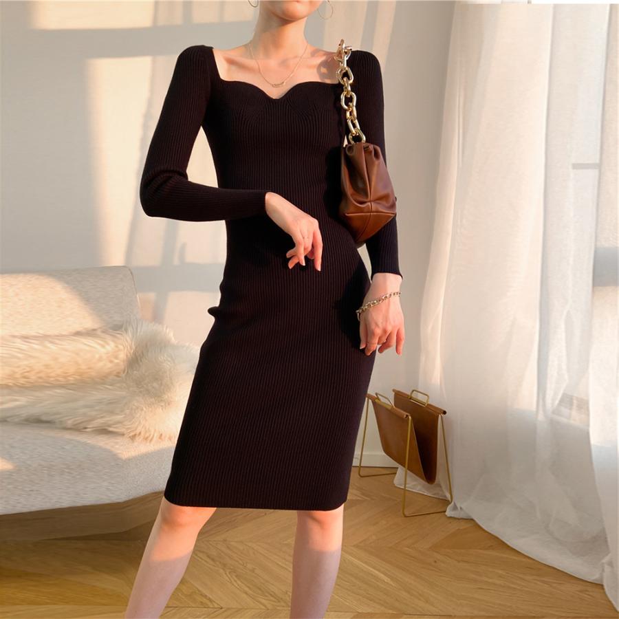 秋冬 ペンタゴンネック ニットワンピース 秋冬 ペンタゴンネック ニットワンピース