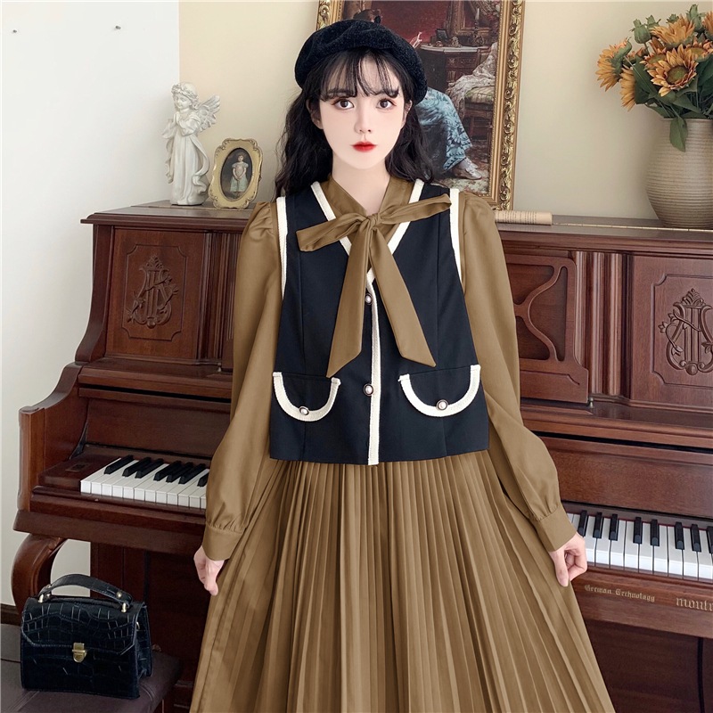 セットアップ レディース ワンピース ジレ 2カラー M L XL 2XL 3XL 4XL ブラック カーキ カラバリ 韓国 2点セット ロングワンピース 長袖 無地 プリーツワンピース パフスリーブ セットアップ レディース ワンピース ジレ 2カラー M L XL 2XL 3XL 4XL ブラック カーキ カラバリ 韓国 2点セット ロングワンピース 長袖 無地 プリーツワンピース パフスリーブ