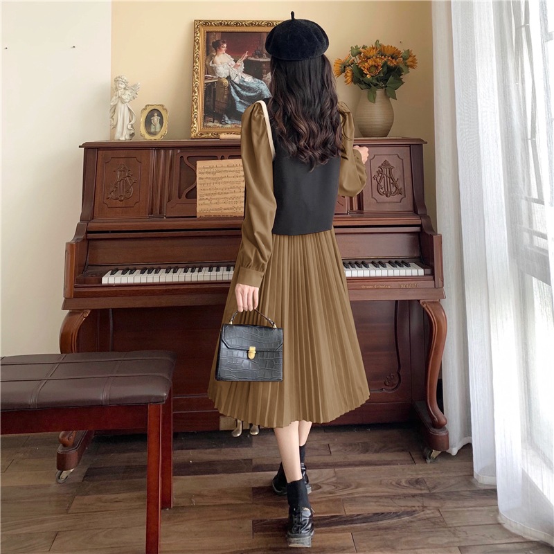 セットアップ レディース ワンピース ジレ 2カラー M L XL 2XL 3XL 4XL ブラック カーキ カラバリ 韓国 2点セット ロングワンピース 長袖 無地 プリーツワンピース パフスリーブ セットアップ レディース ワンピース ジレ 2カラー M L XL 2XL 3XL 4XL ブラック カーキ カラバリ 韓国 2点セット ロングワンピース 長袖 無地 プリーツワンピース パフスリーブ